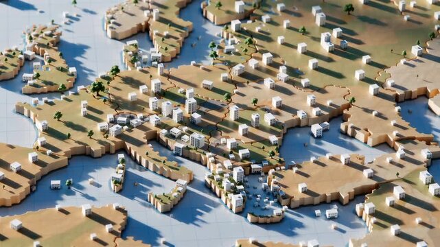 Miniature style Europe map with mini buildings