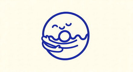 Obraz premium Cute Blue Line Art Donut Character Mascot Hugging Itself