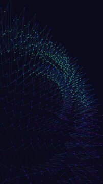 Digital Data Network Grid Exploding into Tiny Particles on Dark Background