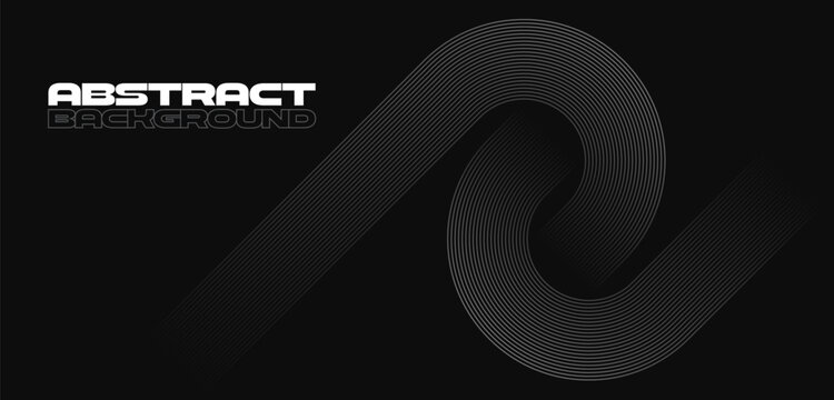Abstract dark background in minimalist style with dynamic curved and straight blend thin lines. Creative design in monochrome style. Vector illustration 