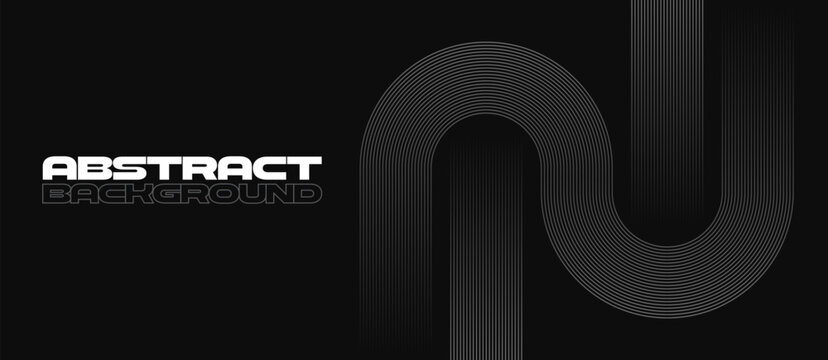 Abstract dark background in minimalist style with dynamic curved and straight blend thin lines. Creative design in monochrome style. Vector illustration 