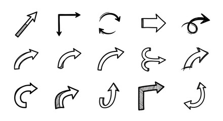 Sketchy Arrow Icons Pack | Hand Drawn Black Marker Pen Curved Directional Symbols