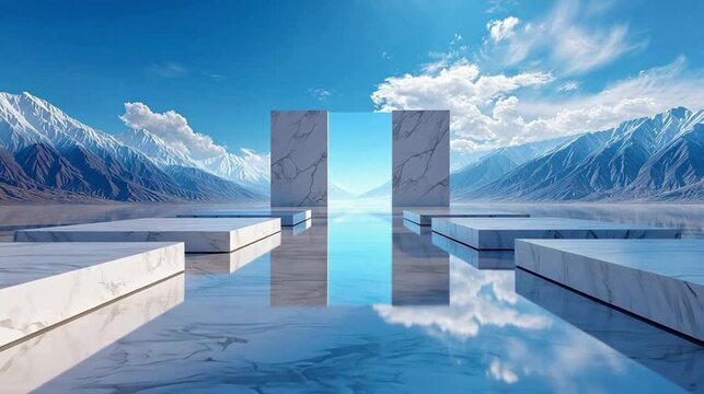Marble platforms in mountain landscape