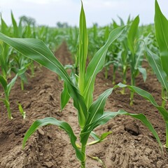 Obraz premium Young Corn Plant Growing in Agricultural Field.
