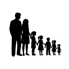 Silhouette of a family standing together with children holding hands.