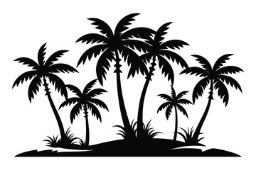 Obraz premium Set of tropical palm tree silhouettes on beach vector illustration