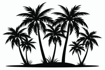 A tropical palm tree silhouette stands against a summer sky on a paradise island beach nature landscape illustration for travel and vacation © faima2003