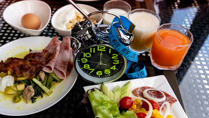 Healthy Meal Timing with white  Alarm Clock Waiting for the IF Meal