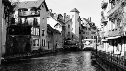 Naklejka premium Monochrome Urban Landscape Of Amiens France Street Scene