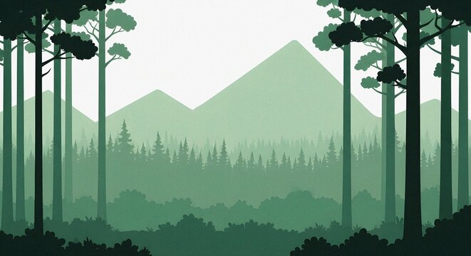 Layered parallax style foggy mountain valley minimal forest background vector