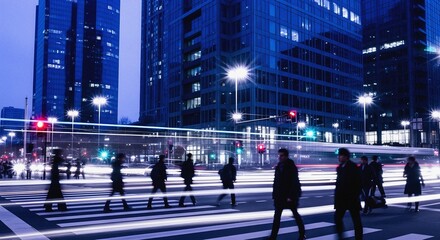 Cyan long exposure streaks motion blur city pedestrians street crosswalk