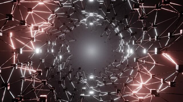 Big data flow visualization with blockchain technology for data science presentations, fintech videos, and tech company content. High-speed internet concept. 4K loop.