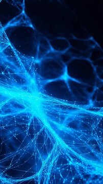 Abstract glowing blue network of lines and dots on a dark background