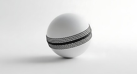 White Cricket Ball with Black Seam Pattern on Plain Background
