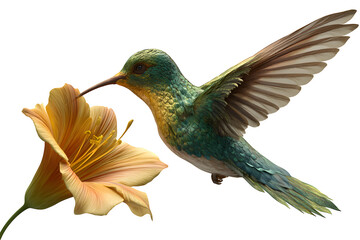 Obraz premium Hummingbird feeding on lily isolated on transparent background