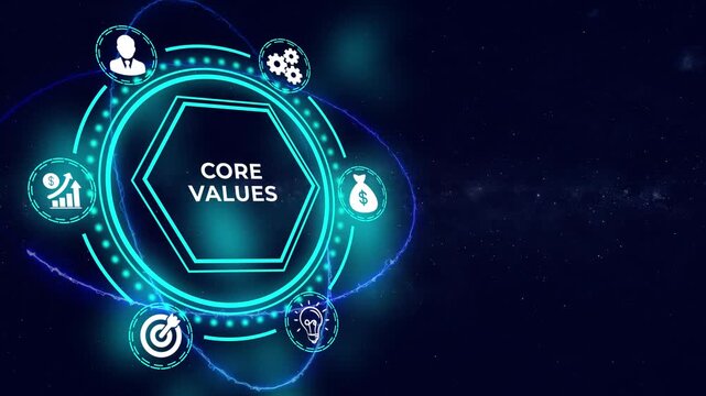 Core Values Ethics Principle Mission Corporate Culture Concept. Business, Technology, Internet and Network Concept.