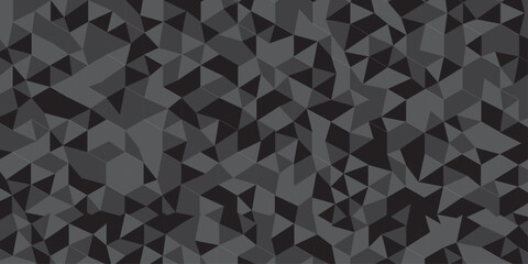 Obraz premium Abstract geometric black and gray background seamless mosaic and low polygon triangle texture wallpaper. Triangle shape retro wall grid pattern geometric ornament tile vector square element.