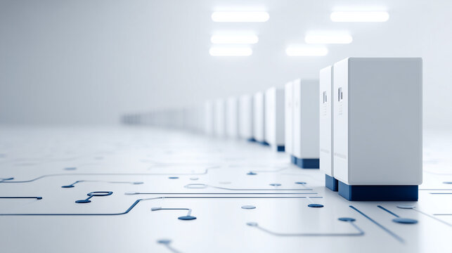 Data Server Rack: An array of sleek, modern data servers, lined up with precision, highlighting the core of efficient digital operations.