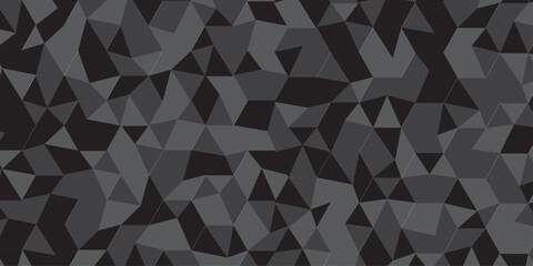 Obraz premium Abstract geometric black and gray background seamless mosaic and low polygon triangle texture wallpaper. Triangle shape retro wall grid pattern geometric ornament tile vector square element.