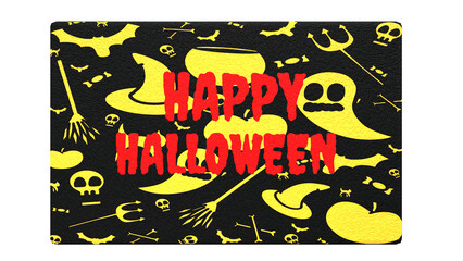 Fototapeta premium Happy Halloween Typography with Spooky Icons Pattern – Ghost, Bats and Pumpkin on Dark Background