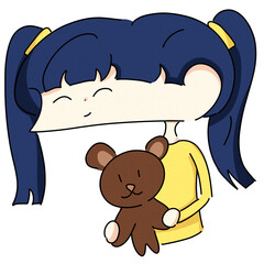 Sweet Girl Hugging Her Favorite Teddy Bear Toy