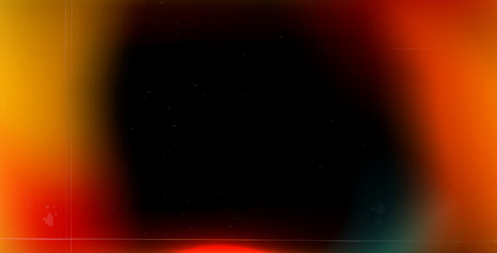 Photo camera light leak effect overlay. Frame with orange red gradient. Camera film leak filter. Abstract lens flare burn effect background. Cover with dust noise. Blur vector gradation backdrop.