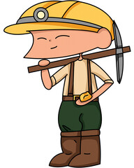 Cute Little Miner with Pickaxe Cartoon Character