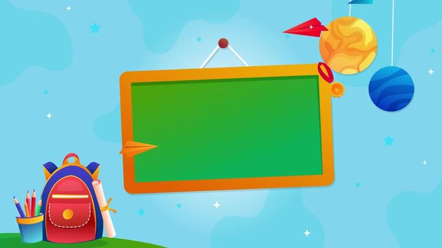 Back to School Theme with Chalkboard and Backpack Motion Background 