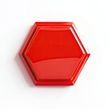 A glossy, vibrant red hexagonal button