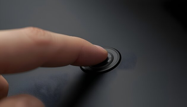 Minimalist technology interaction with tactile round button and sleek finish