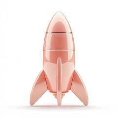 Fototapeta premium A pale peach-colored rocket, glossy and stylized, stands on a white background