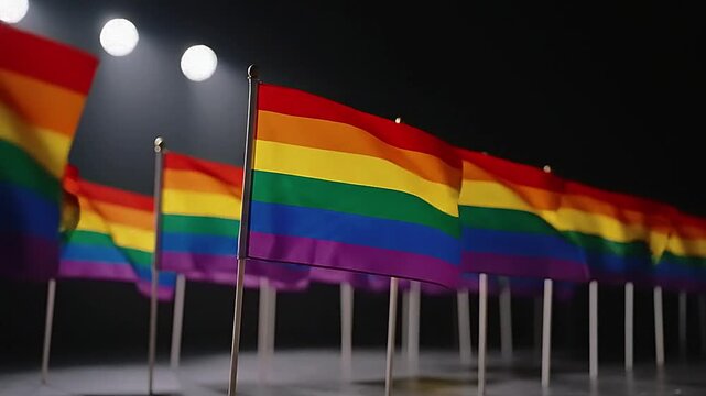 Rainbow flags symbolizing LGBTQ pride and diversity waving in unison.