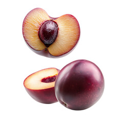 Fototapeta premium Freshly sliced peaches showcasing their juicy interior and vibrant skin isolated on transparent background