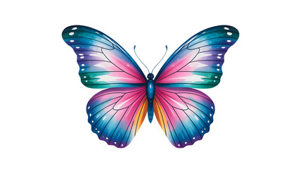 Obraz premium A vivid artistic butterfly illustration with graceful wings spread open displaying a beautiful gradient of blue pink purple and teal colors accented by delicate white spots a capti
