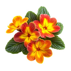 Fototapeta premium Vibrant artificial flowers with striking orange, yellow, and red hues in a bouquet arrangement isolated on transparent background