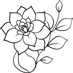 Obraz premium Succulent Flower Outline Vector Art Delicate Petals and Leaves Isolated on White Background Stock Illustration