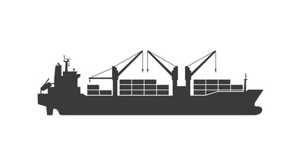 Obraz premium Industrial Cargo Ship Silhouette Maritime Freight Vessel d flat vector isolated white background