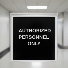 Fototapeta premium Restricted Access Sign Displaying Authorized Personnel Only Information in a Corridor Setting