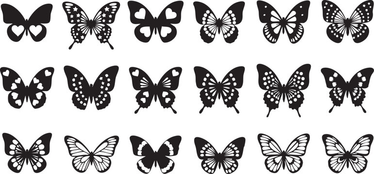 Ornate Black Butterfly Collection: Decorative Wing Patterns for Laser Cutting and Vinyl