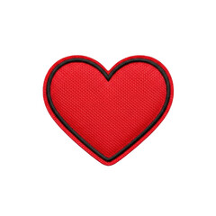Fototapeta premium Vibrant red embroidered fabric heart patch with fine stitching and black border, woven texture, centrally on a transparent background with copy space, soft studio lighting, close-up macro, sharp