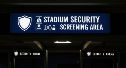 Stadium Security Screening Signage Indicating Safety and Protective Measures at Arena