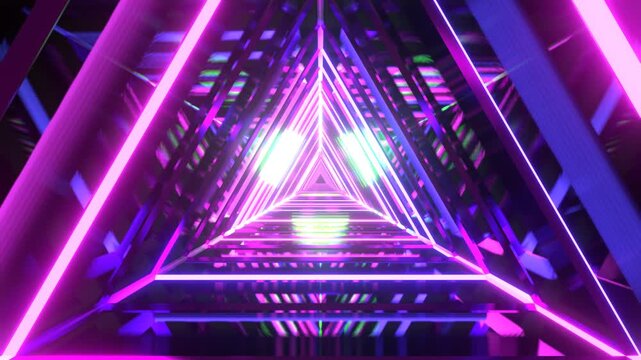 Neon tunnel with warp speed effect for electronic music videos, DJ visuals, and cinematic sci-fi films. Seamless loop in 4K.