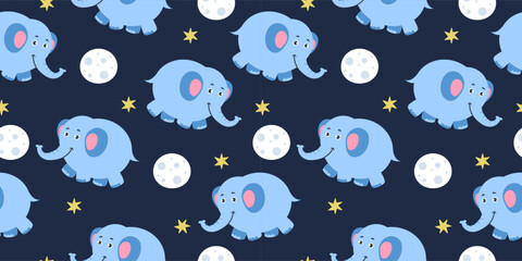 Seamless elephant pattern with cute baby elephant illustrations arranged in a clean and minimal style