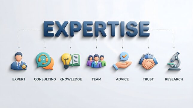 expertise concept with icons and symbols