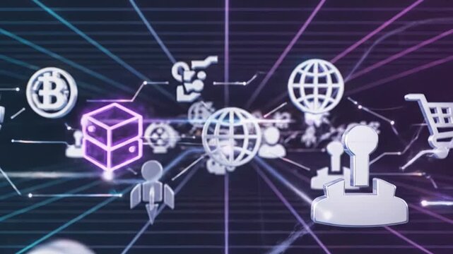 Futuristic Metaverse Concept with VR Headset and Digital Global Network Icons.