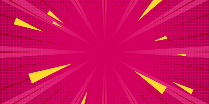 Halftone Pop Art Style Star Explosion Pattern Cartoon Background, Vintage Tone Light Effect Vector illustration wow banner with gradient design