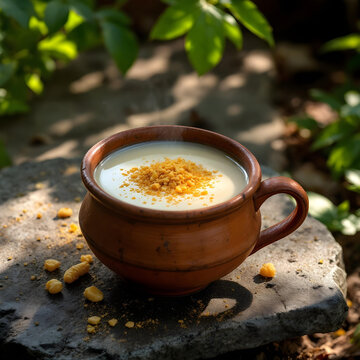 Clay cup filled with nolen gur flavored mishti doi