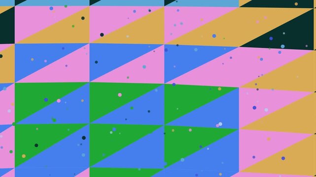 Colorful Geometric Pattern with Triangles and Dots.