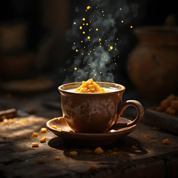 Clay cup filled with nolen gur flavored mishti doi
