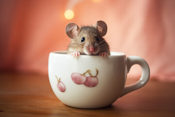 Adorable Mouse Peeking Out of a Cup